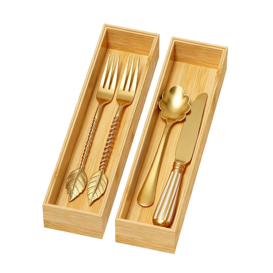 Stackable Bamboo Cutlery Trays, 12 x 3 in, 2 Pack