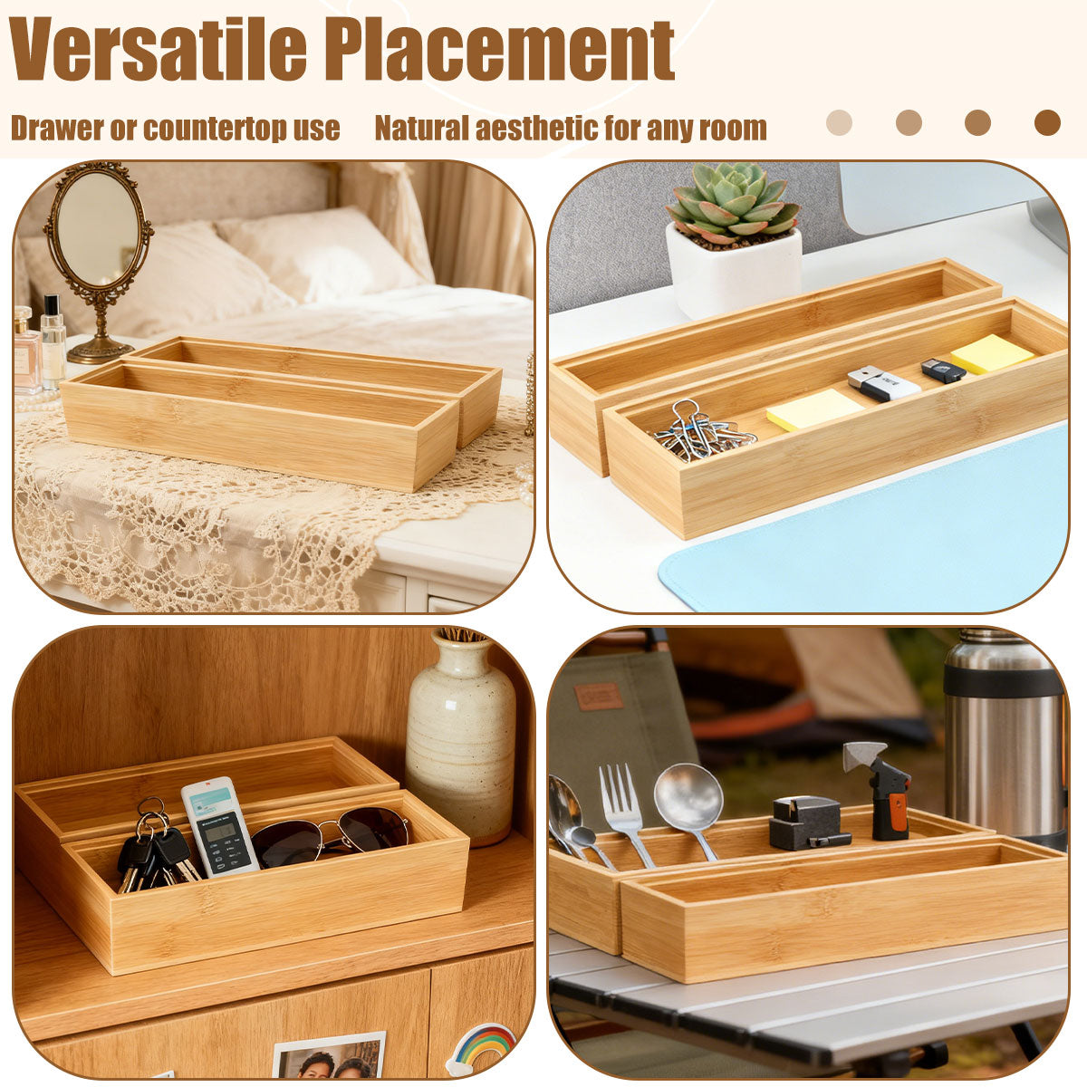 Stackable Bamboo Cutlery Trays, 12 x 3 in, 2 Pack