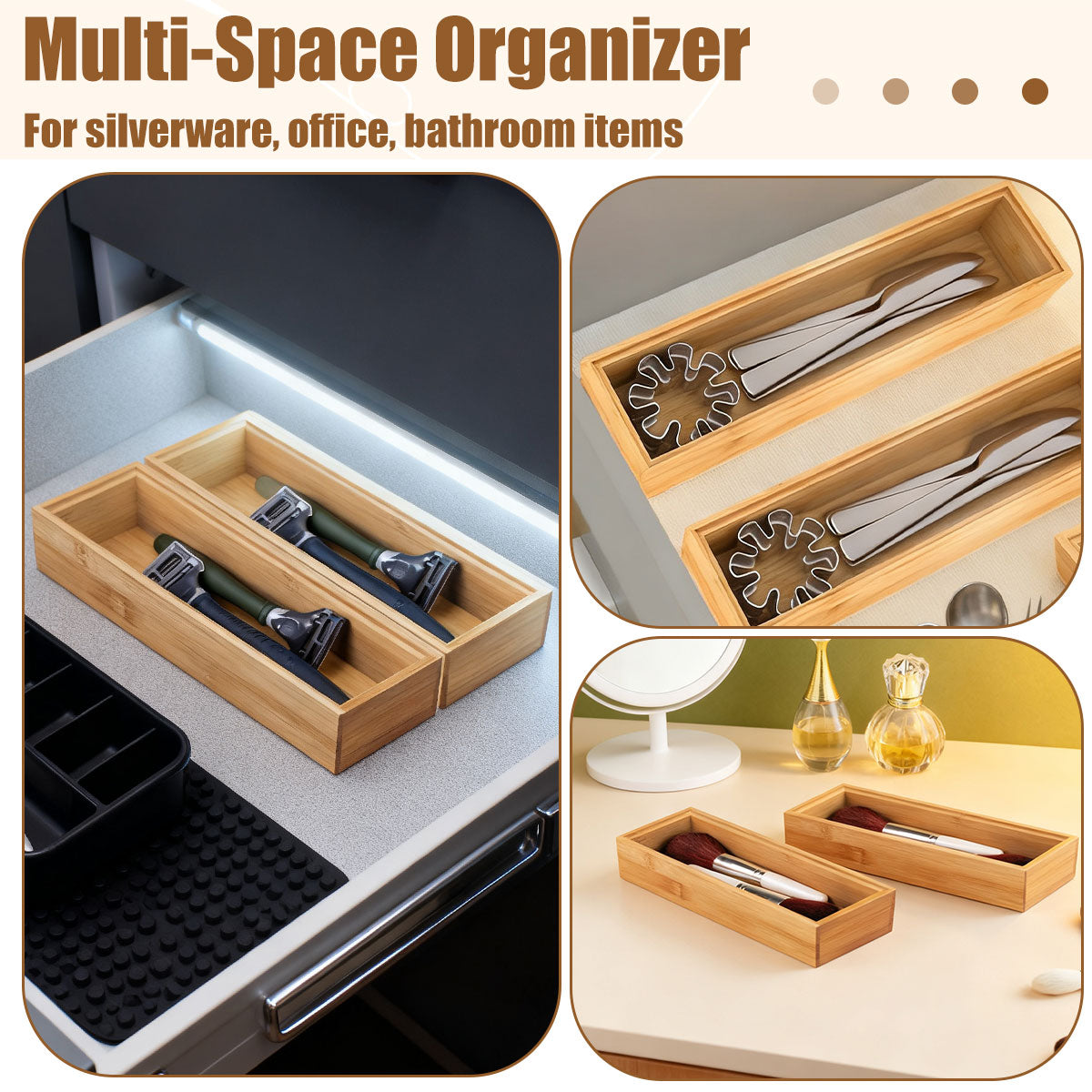 Stackable Bamboo Cutlery Trays, 12 x 3 in, 2 Pack