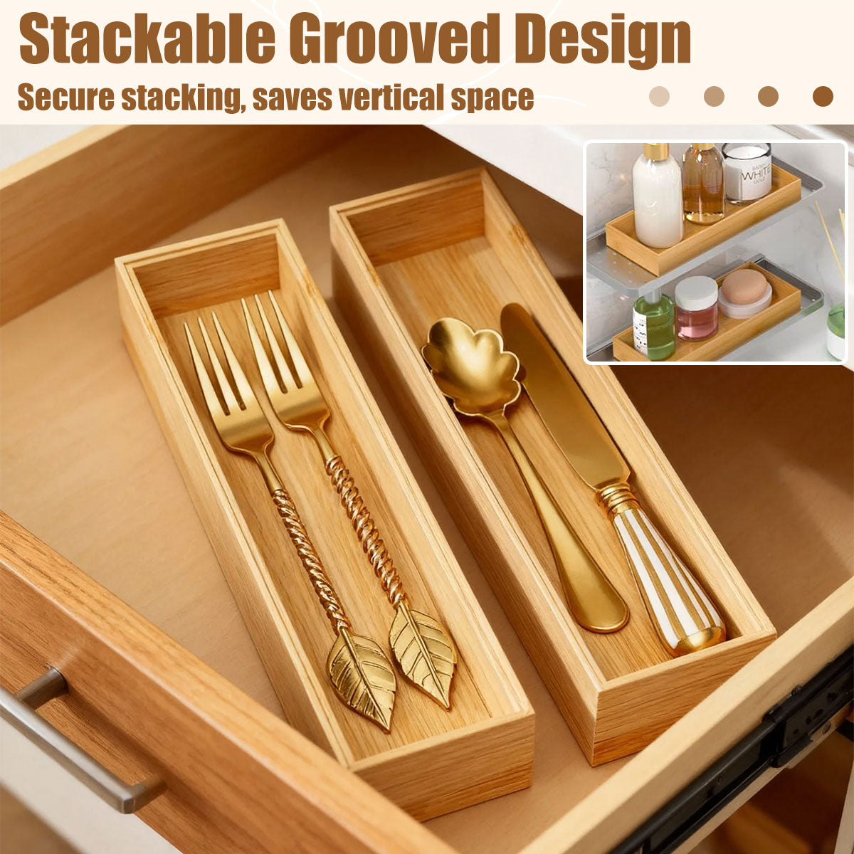 Stackable Bamboo Cutlery Trays, 12 x 3 in, 2 Pack