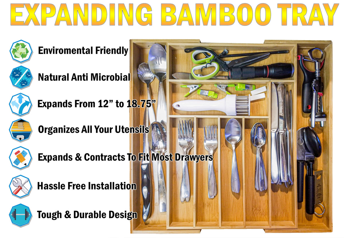 Expandable Bamboo Drawer Tray, 8 Compartments
