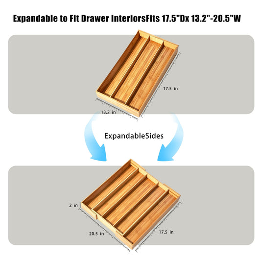 Expandable Bamboo Drawer Organizer, 5 Slots