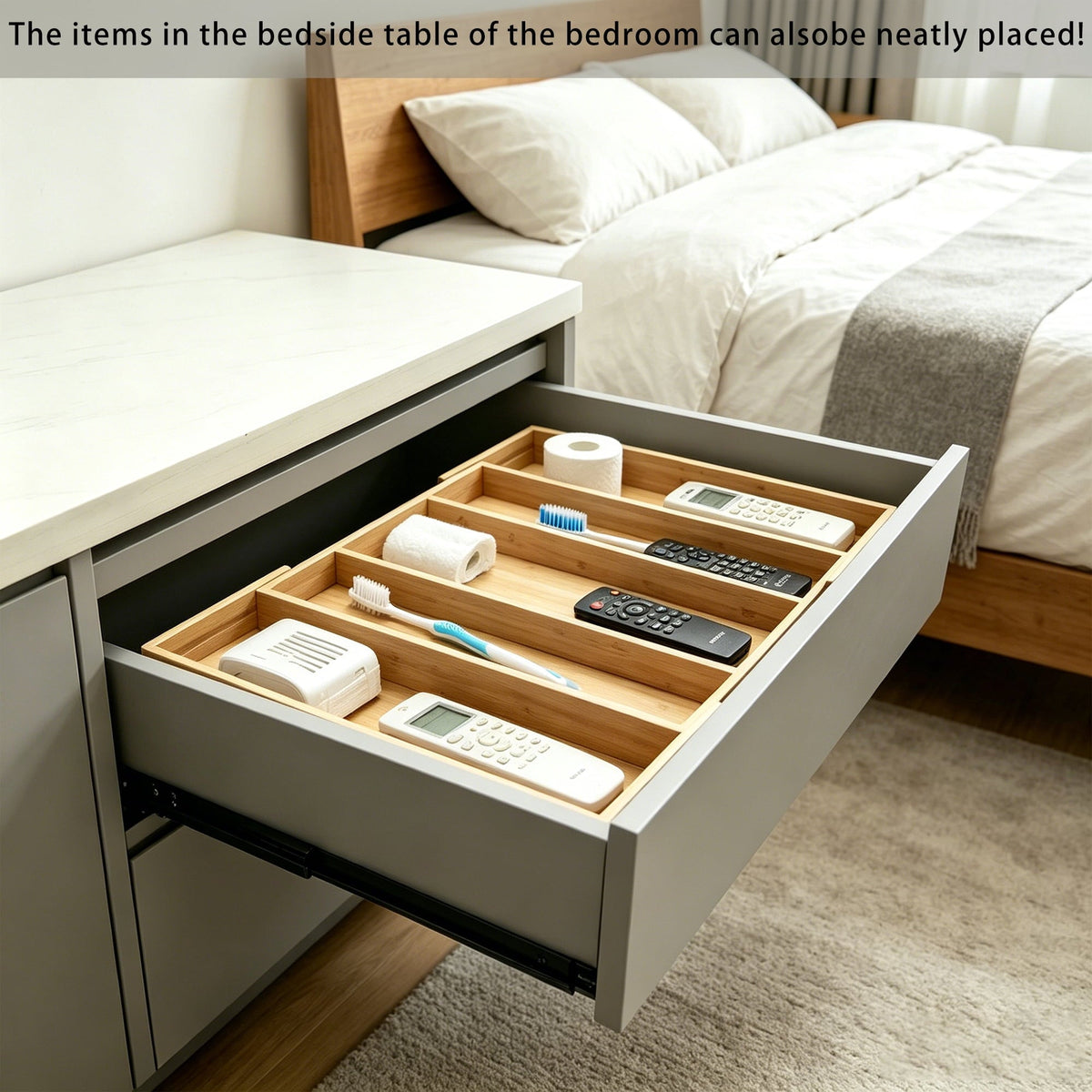 Expandable Bamboo Drawer Organizer, 5 Slots