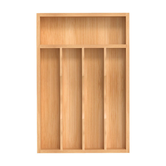 Expandable Bamboo Cutlery Tray with Grooved Dividers