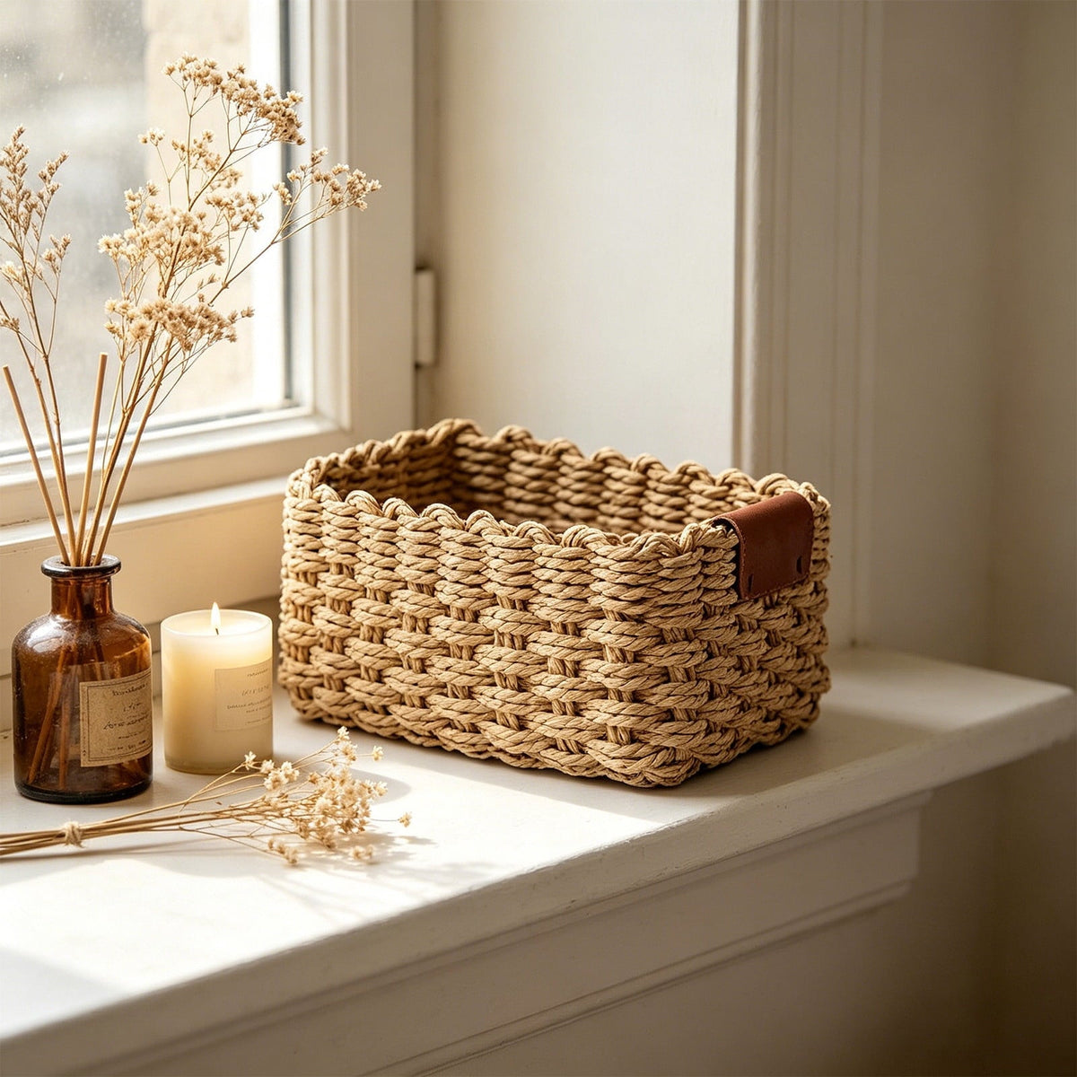 Woven Paper Wicker Basket with Carry Handle