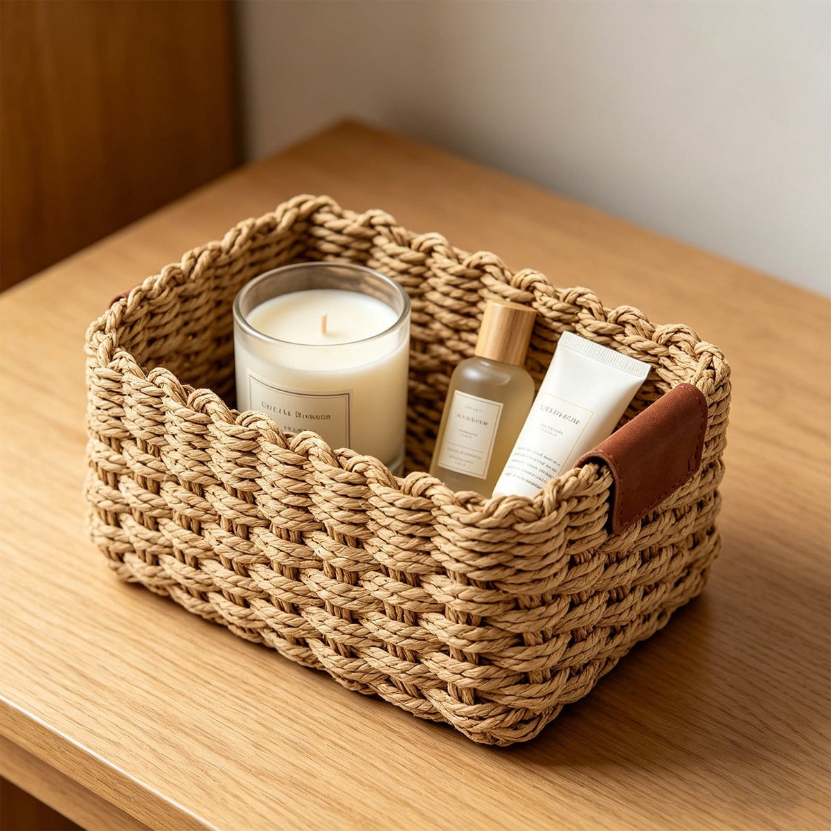 Woven Paper Wicker Basket with Carry Handle