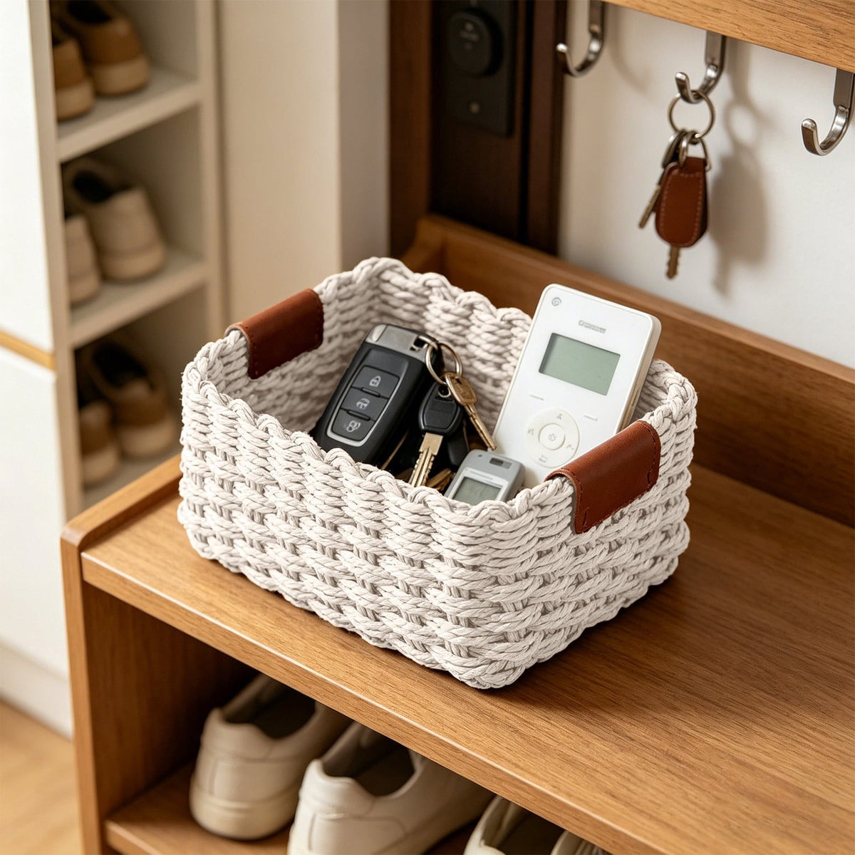 Woven Paper Wicker Basket with Carry Handle