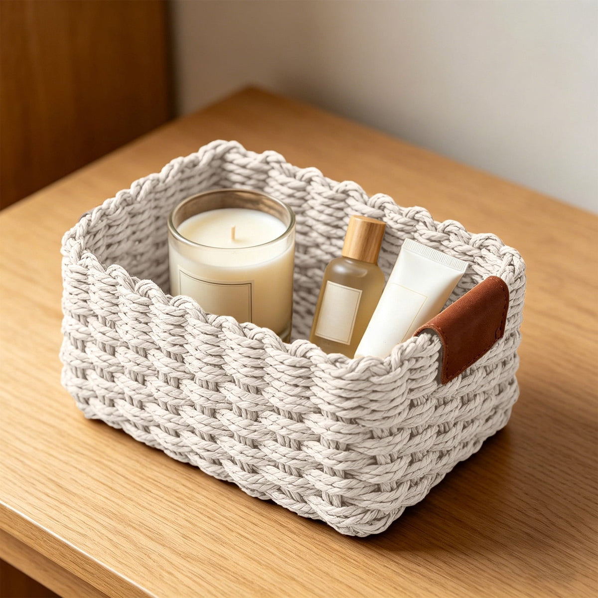 Woven Paper Wicker Basket with Carry Handle