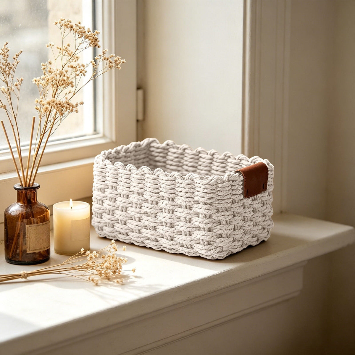Woven Paper Wicker Basket with Carry Handle