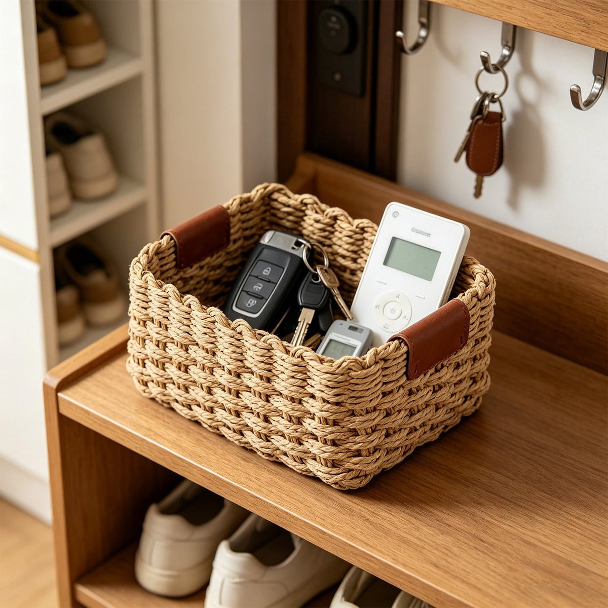 Woven Paper Wicker Basket with Carry Handle