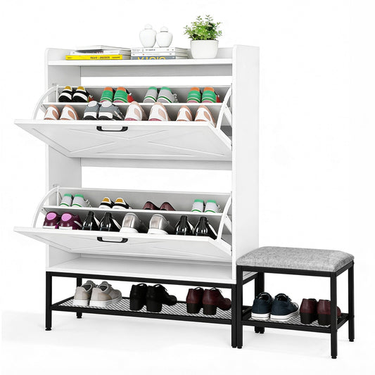 Entryway Storage Cabinet with Bench, White, 47 in