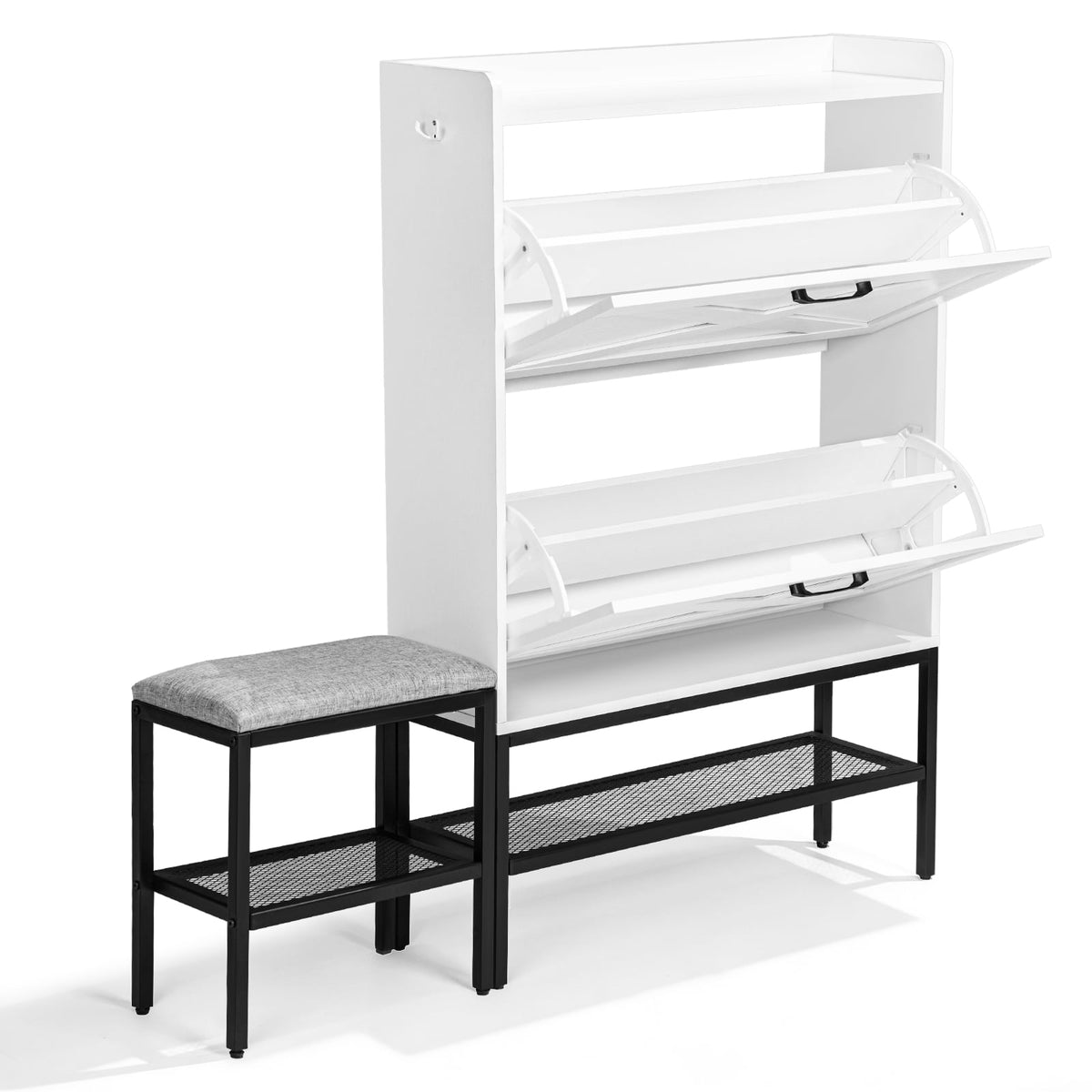 Entryway Storage Cabinet with Bench, White, 47 in