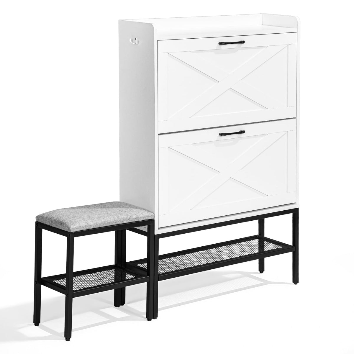 Entryway Storage Cabinet with Bench, White, 47 in