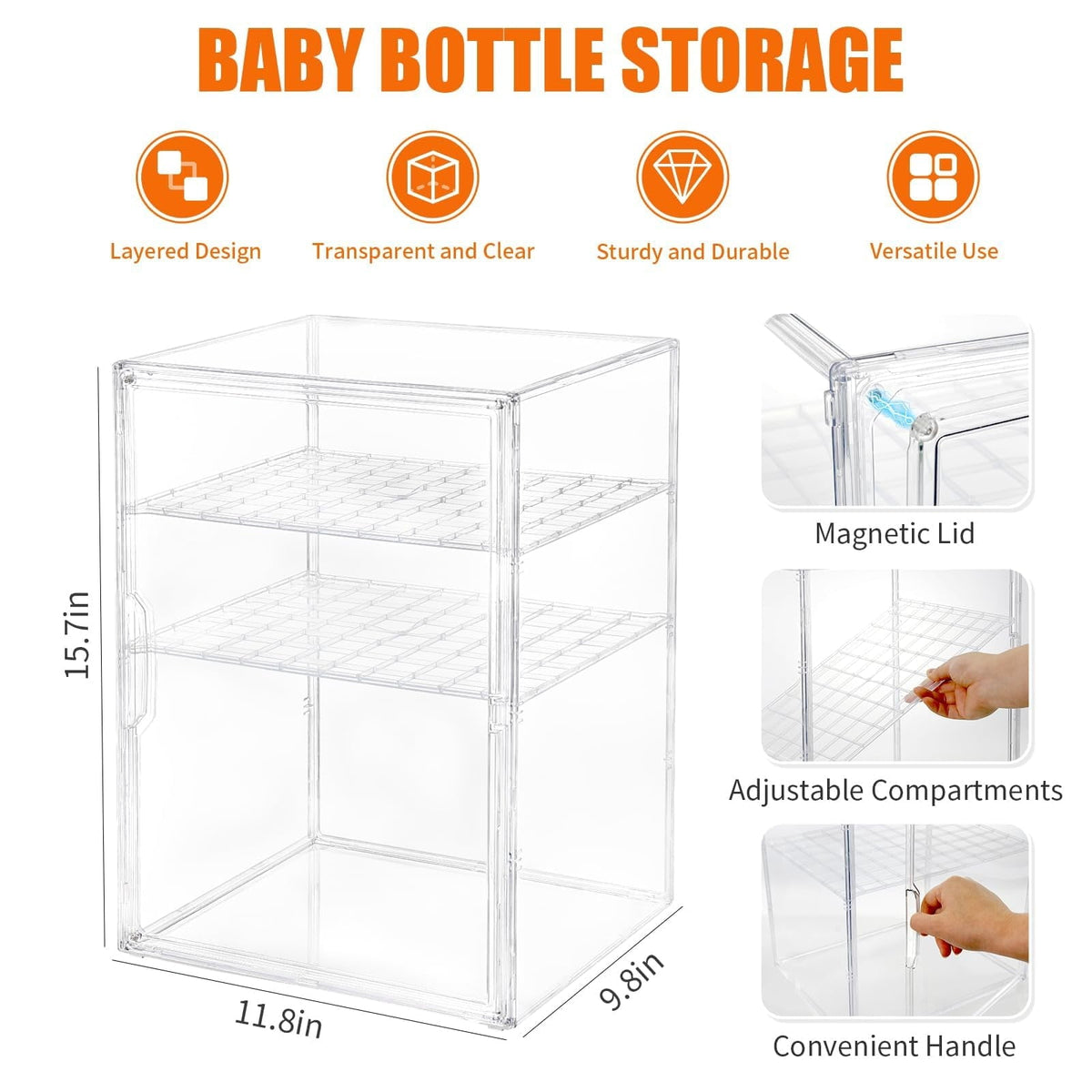 3-Tier Acrylic Bottle Organizer with Adjustable Shelves