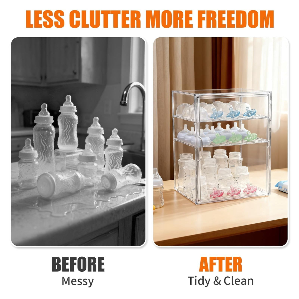 3-Tier Acrylic Bottle Organizer with Adjustable Shelves