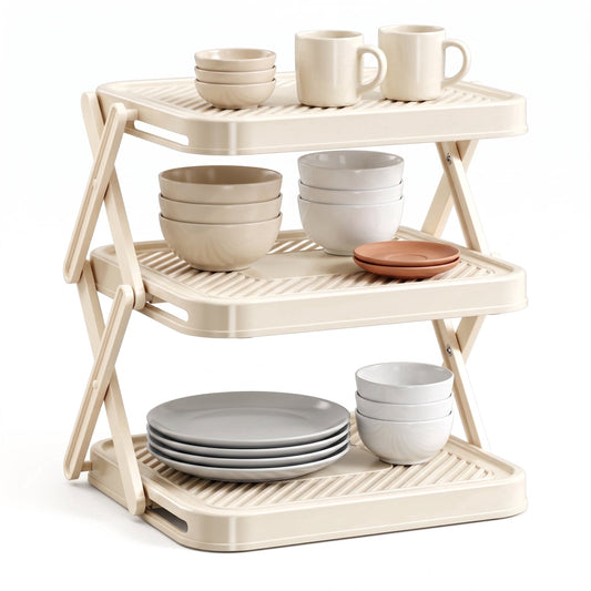 Foldable 3-Tier Corner Plate Rack, White