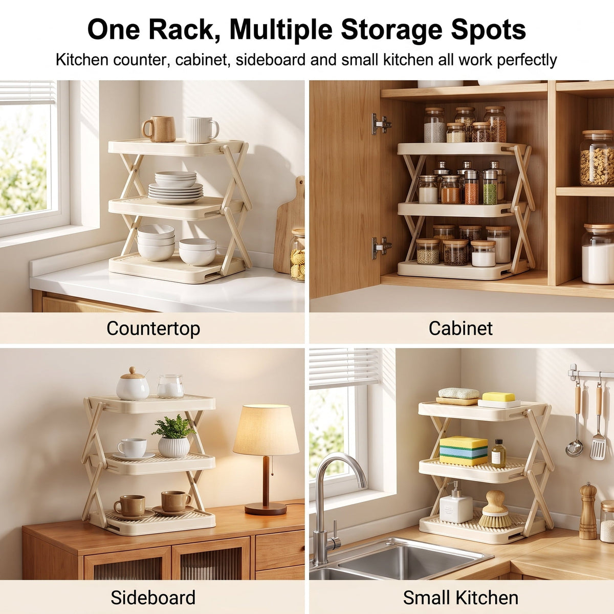 Foldable 3-Tier Corner Plate Rack, White