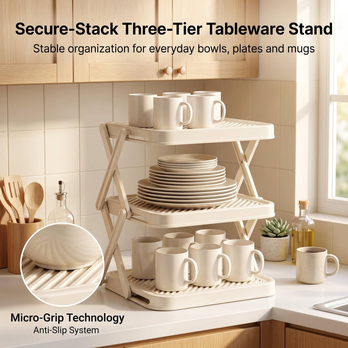 Foldable 3-Tier Corner Plate Rack, White