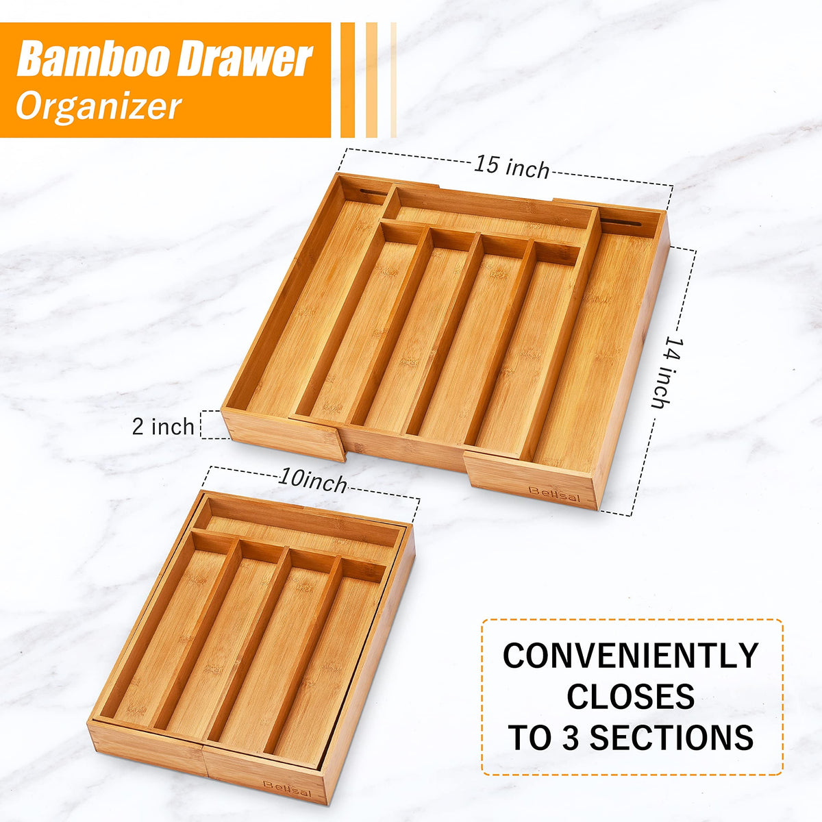 Expandable Bamboo Utensil Tray, 5-7 Compartments