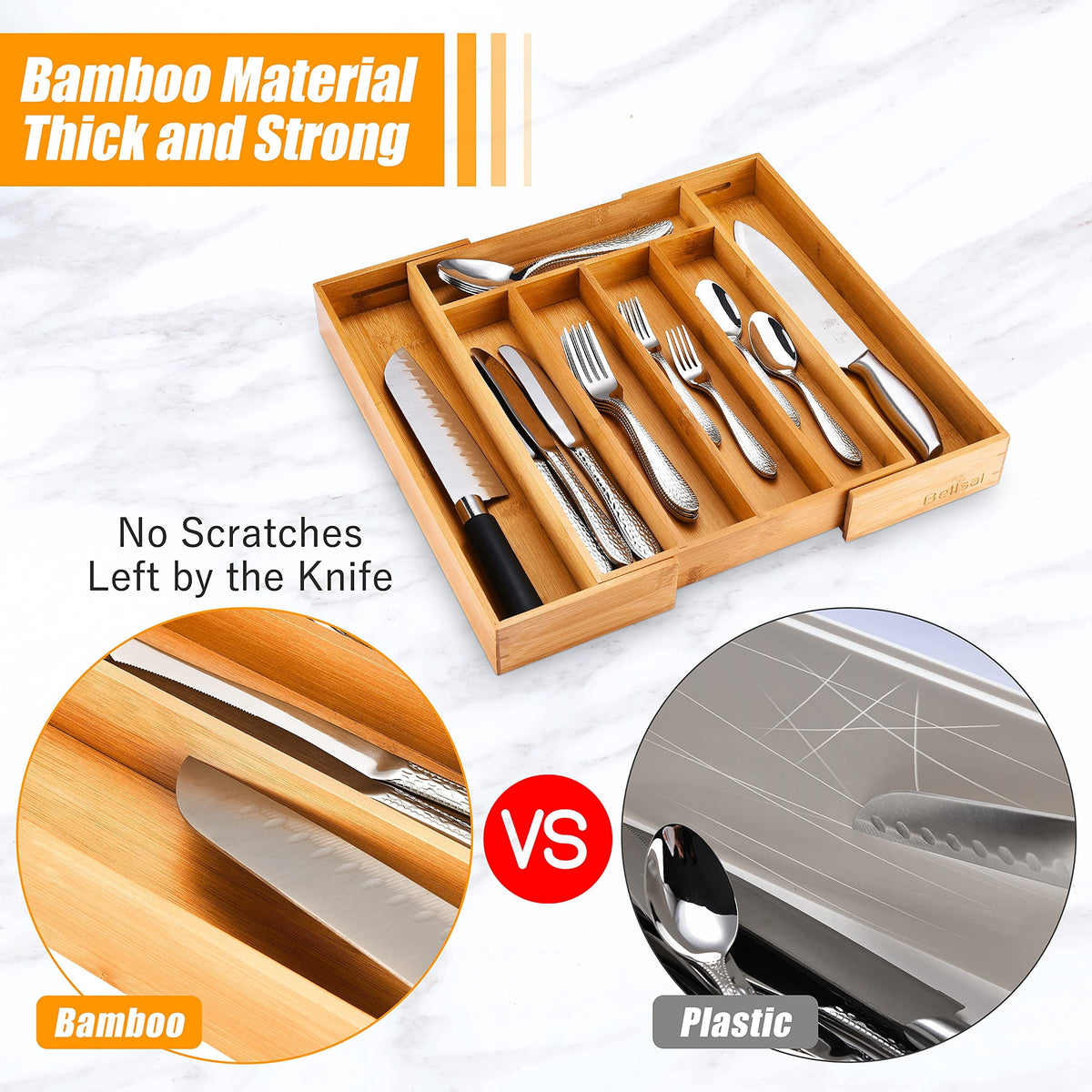 Expandable Bamboo Utensil Tray, 5-7 Compartments