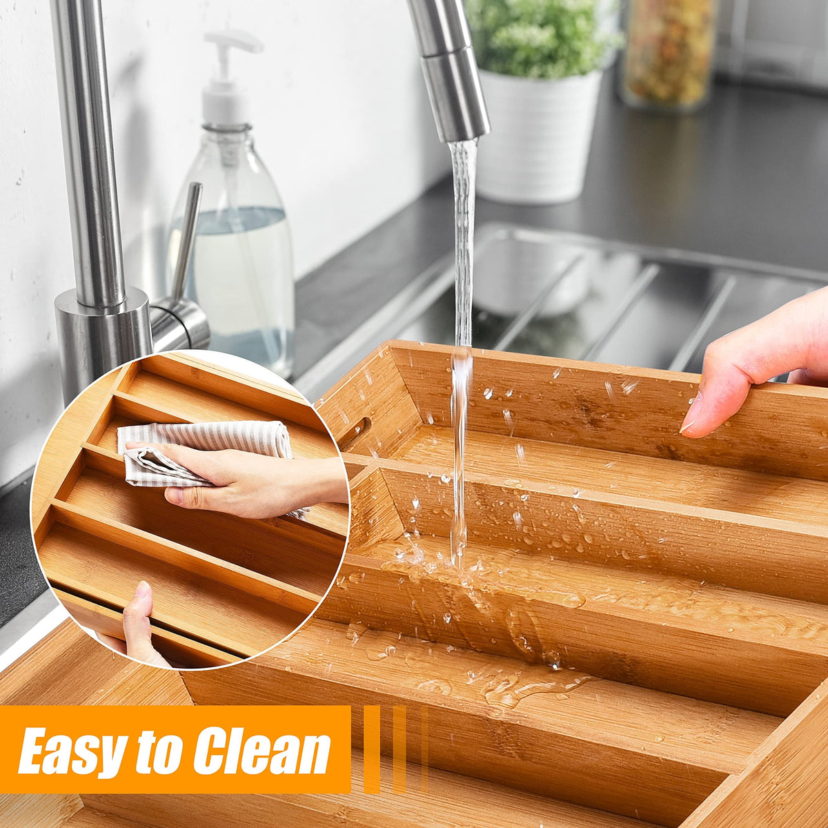 Expandable Bamboo Utensil Tray, 5-7 Compartments