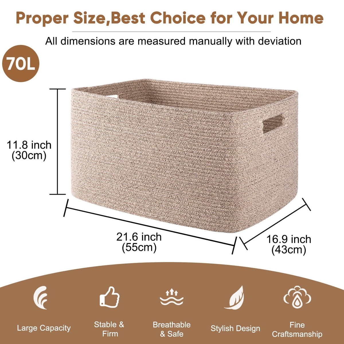 Large Cotton Rope Laundry Basket, Rectangular