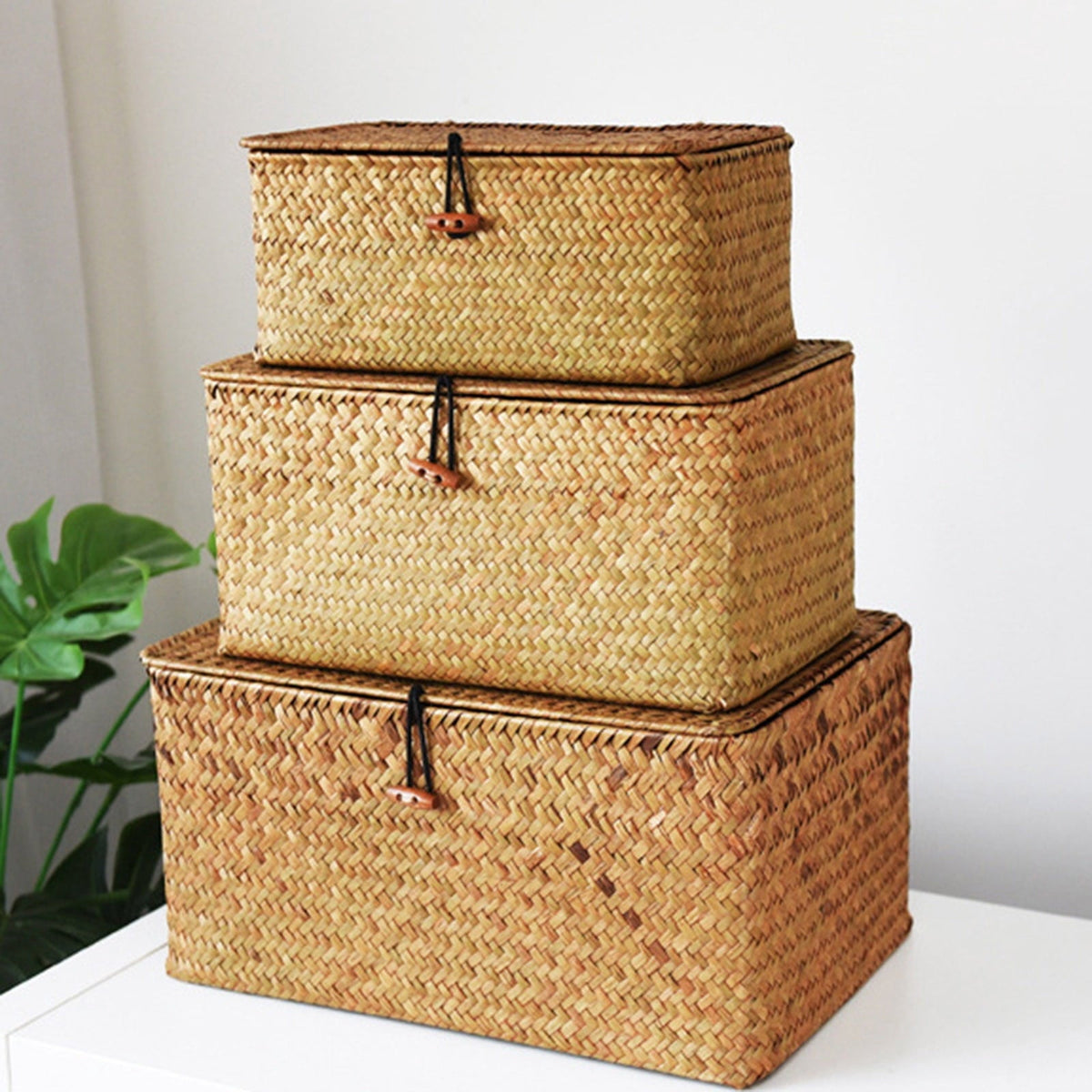 Lidded Seagrass Basket, Rectangular