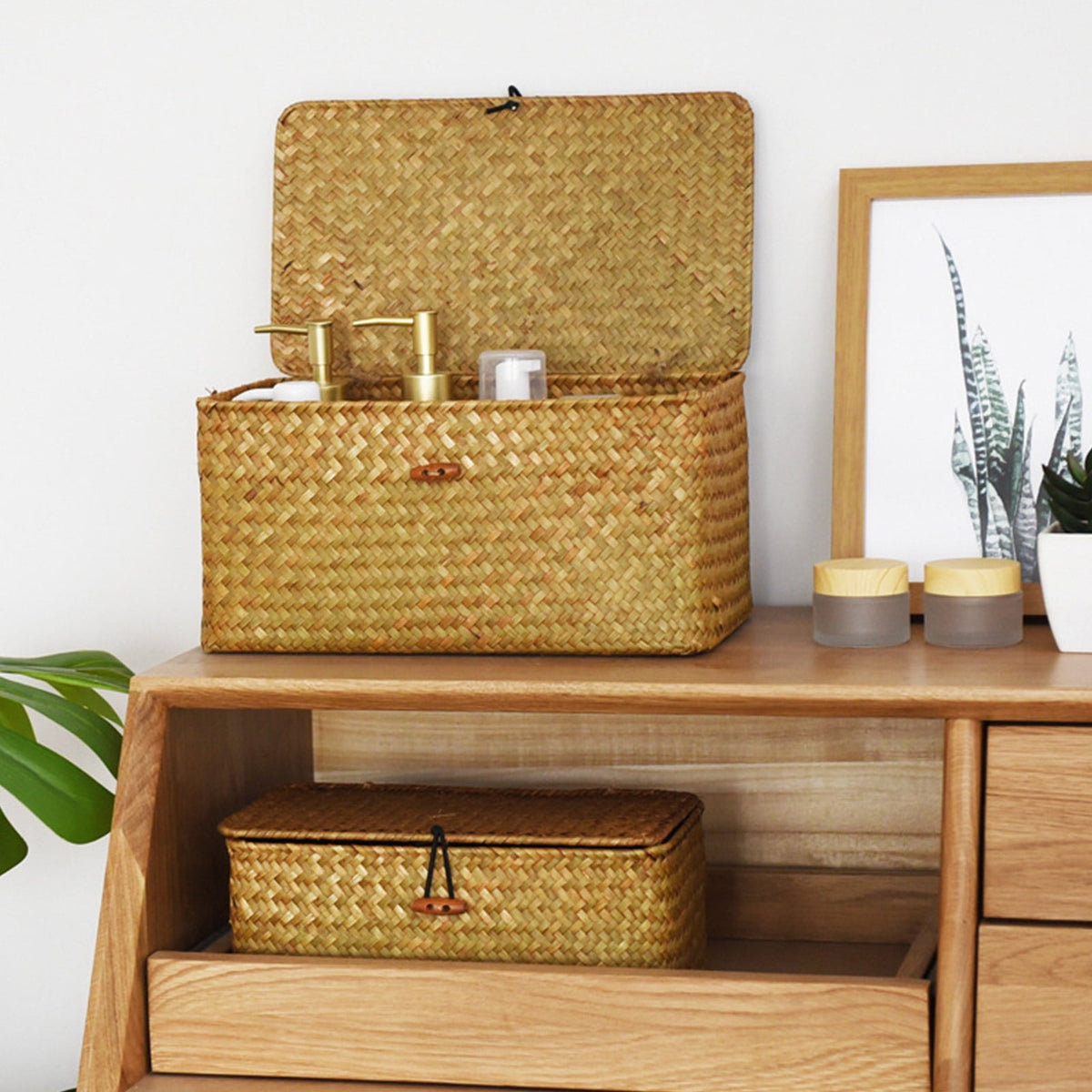 Lidded Seagrass Basket, Rectangular