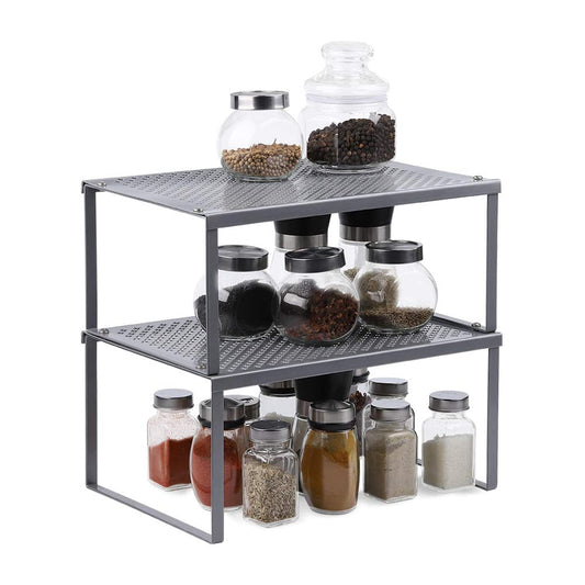 Expandable Metal Cabinet Shelves, Silver, 2 Pack