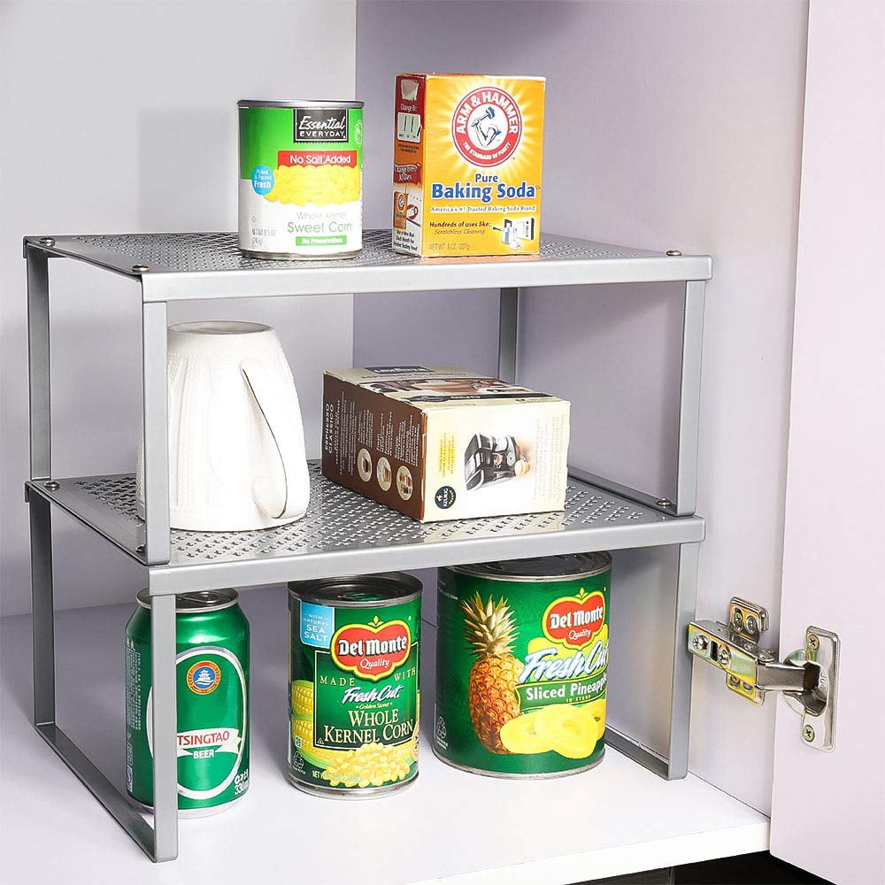 Expandable Metal Cabinet Shelves, Silver, 2 Pack