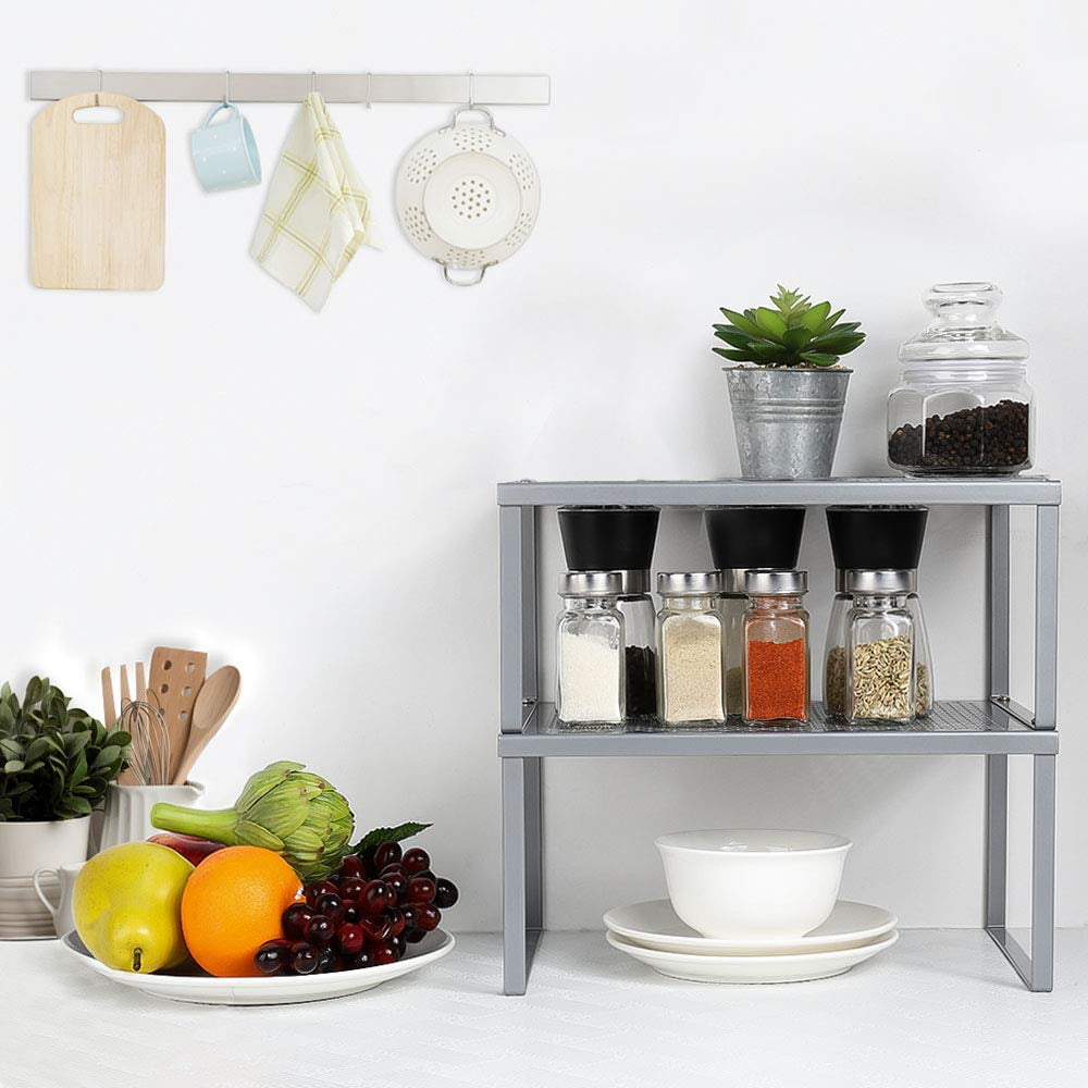 Expandable Metal Cabinet Shelves, Silver, 2 Pack