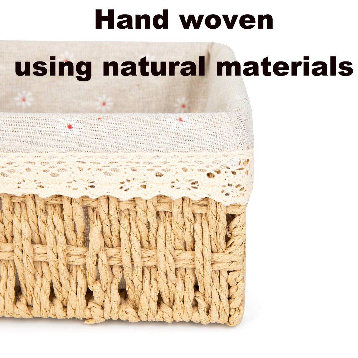 Hand-Woven Paper Rope Baskets with Liners, 3 Pack, Beige