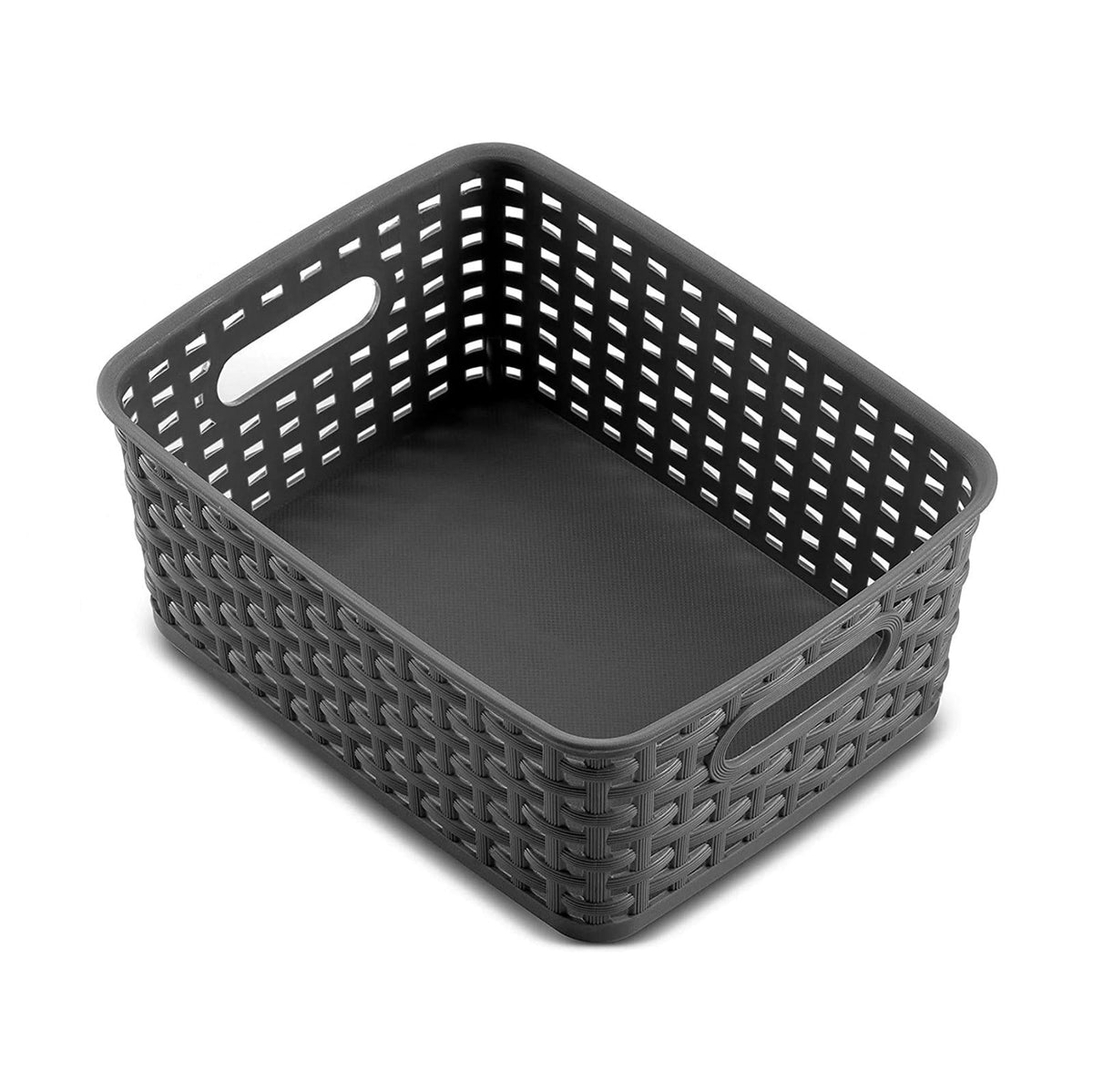 Woven-Look Plastic Storage Basket, 10 x 7.7 in, Black