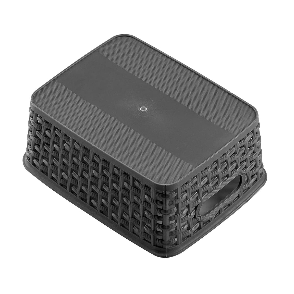Woven-Look Plastic Storage Basket, 10 x 7.7 in, Black