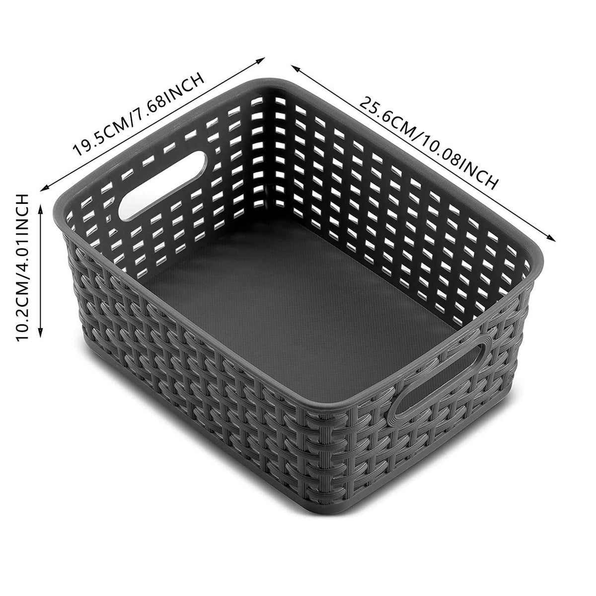 Woven-Look Plastic Storage Basket, 10 x 7.7 in, Black