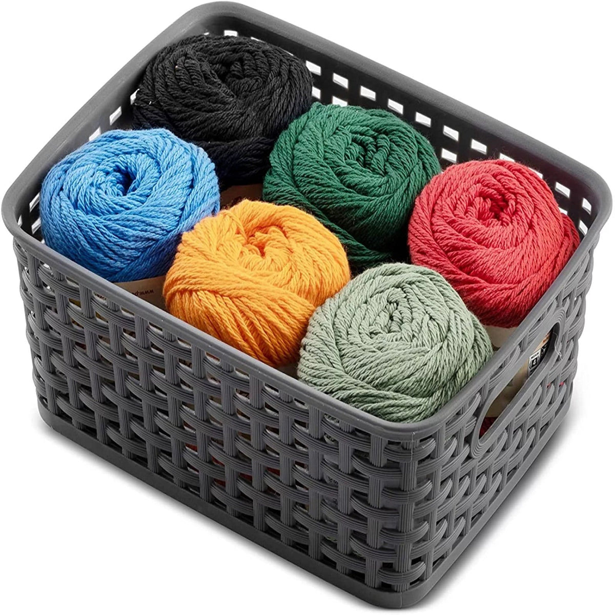 Woven-Look Plastic Storage Basket, 10 x 7.7 in, Black
