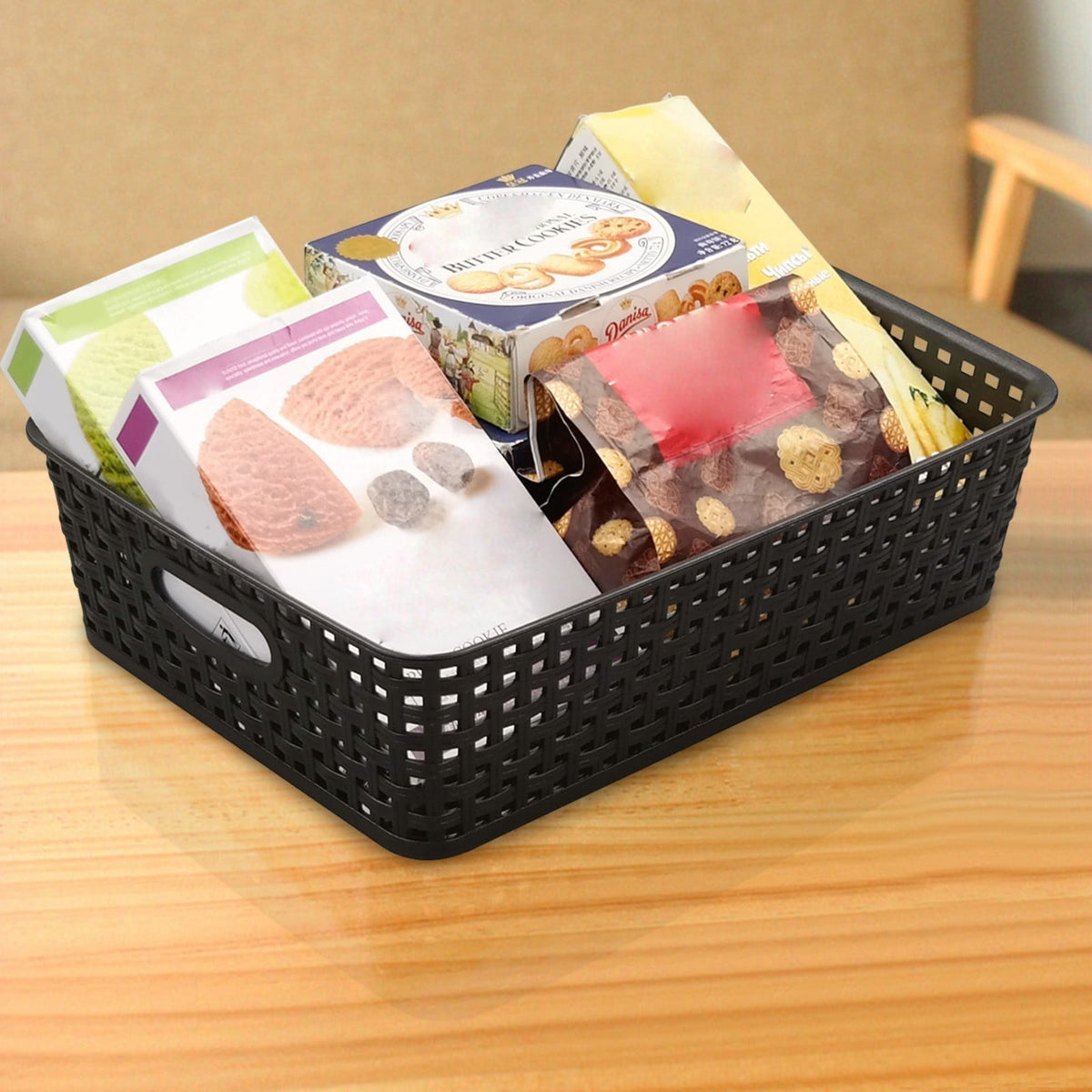 Woven-Look Plastic Storage Basket, 10 x 7.7 in, Black