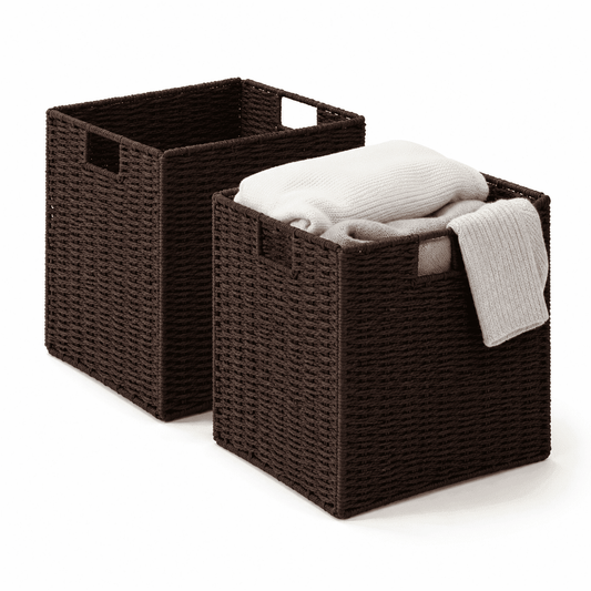 Foldable Paper Rope Cube Baskets, 12 in, 2 Pack