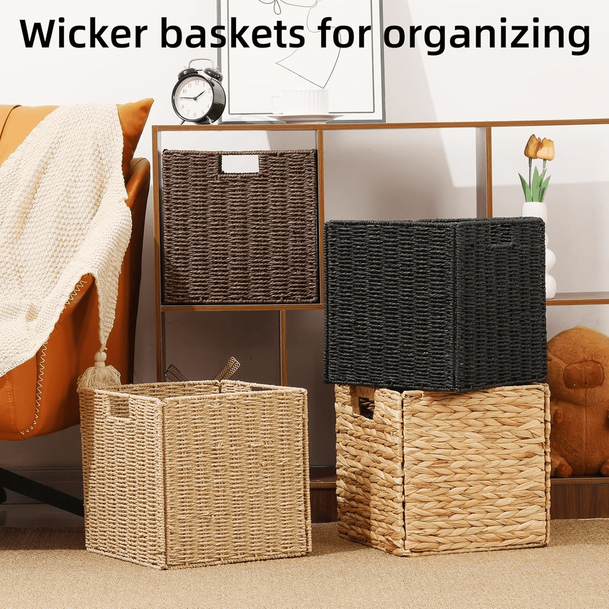 Foldable Paper Rope Cube Baskets, 12 in, 2 Pack