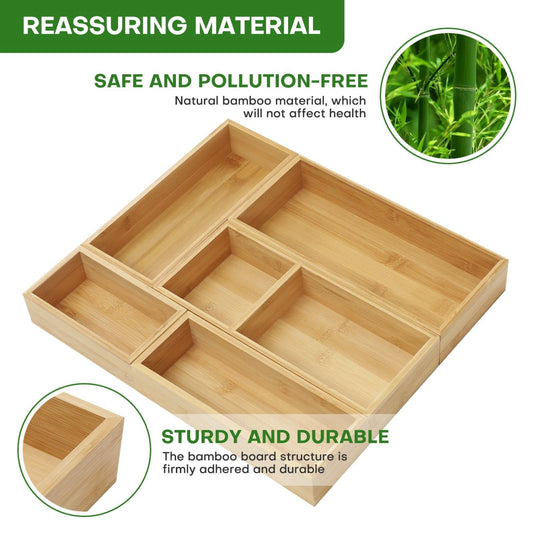 Bamboo Drawer Bin Set, 5 Pieces, 15 x 13 in
