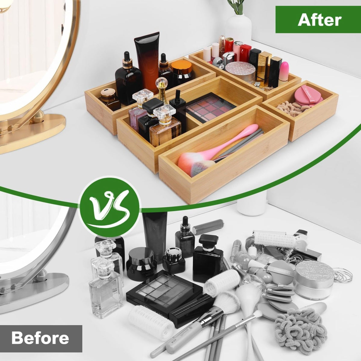 Bamboo Drawer Bin Set, 5 Pieces, 15 x 13 in