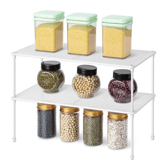 Stackable Spice and Plate Shelf, White, 2 Pack