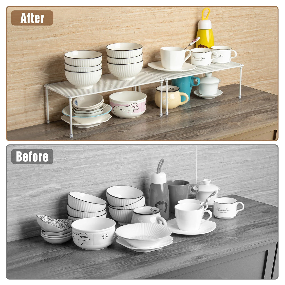 Stackable Spice and Plate Shelf, White, 2 Pack