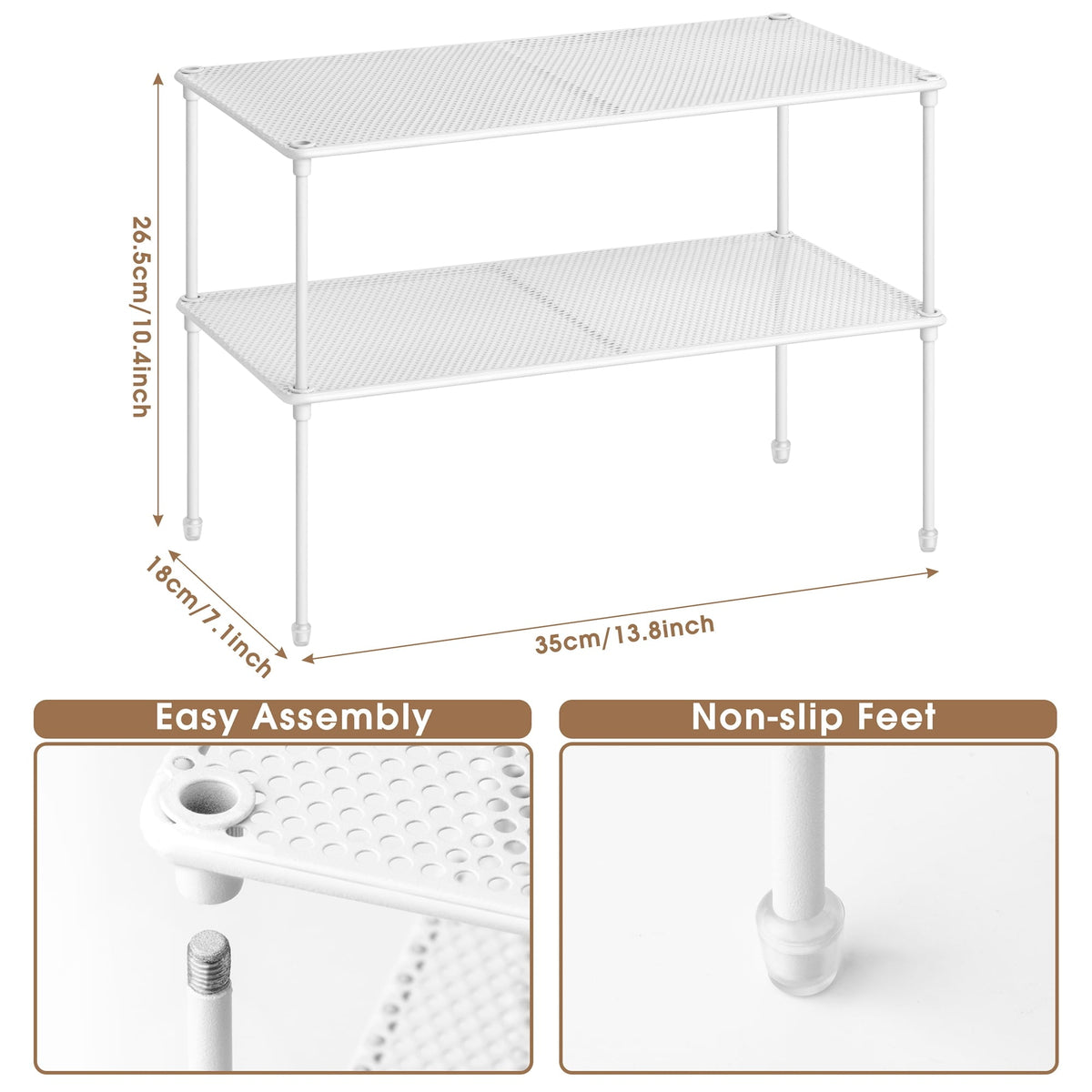 Stackable Spice and Plate Shelf, White, 2 Pack