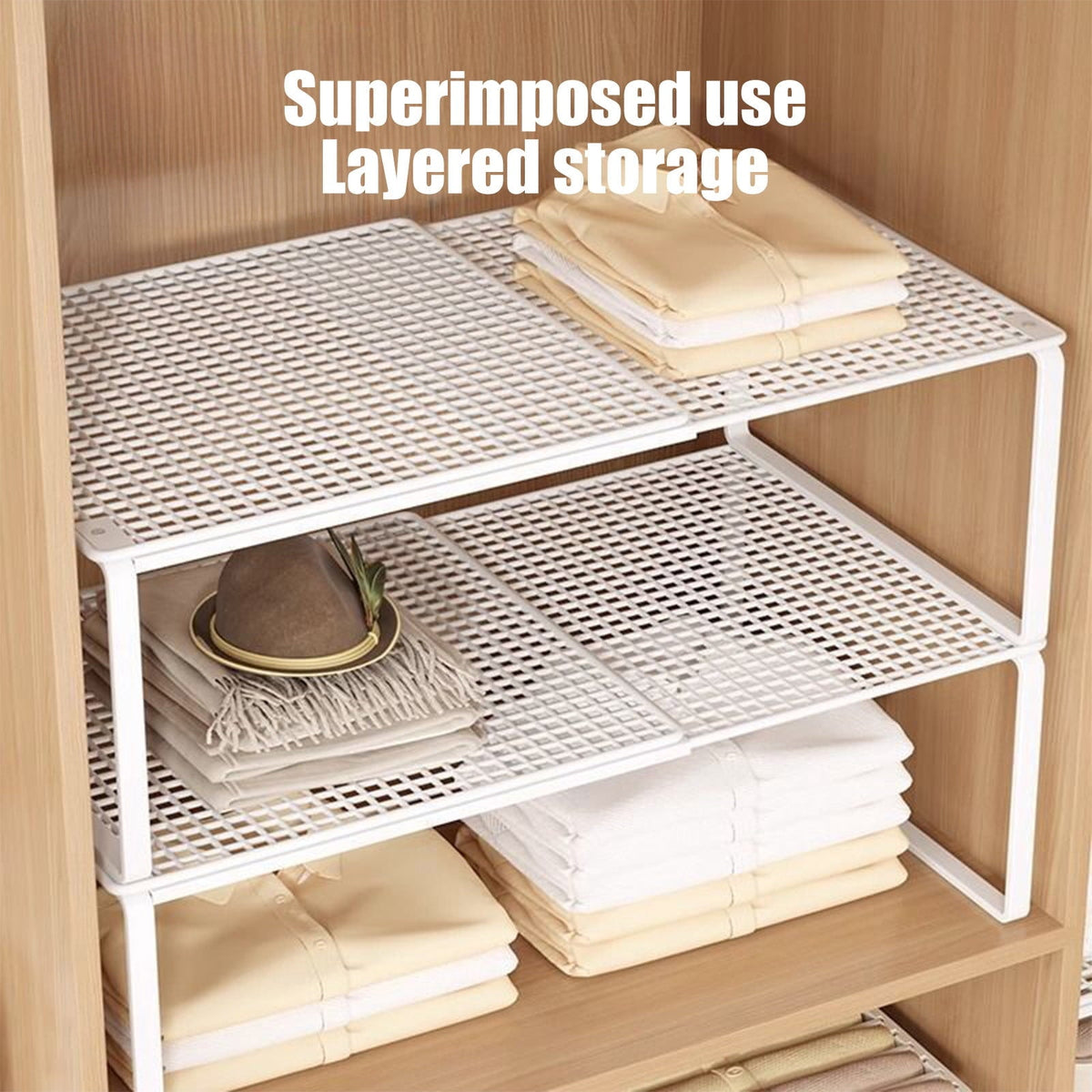 Stackable Metal Shelf Rack, 15 in, White