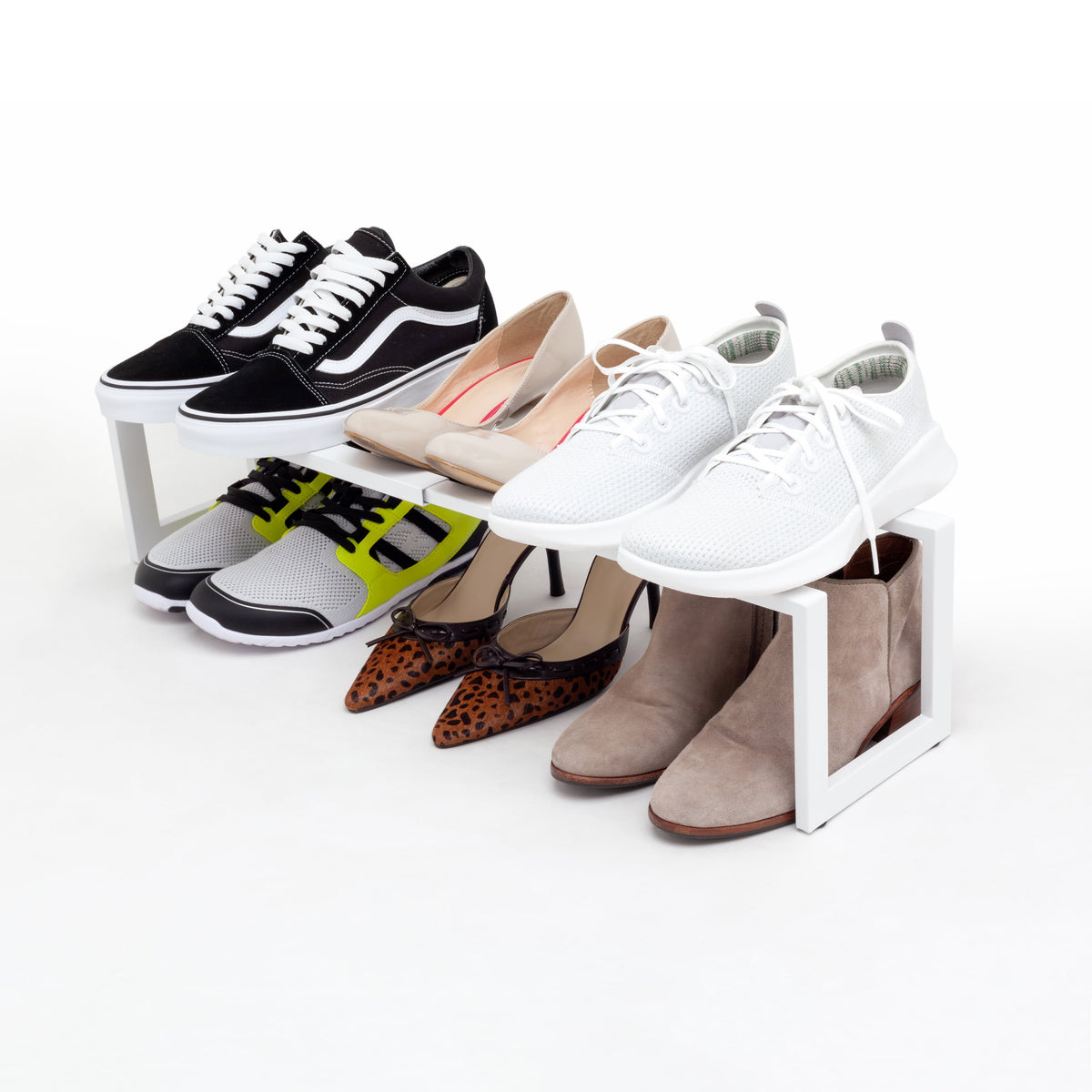 Expandable Steel Shoe Rack, 2-Tier, Matte White